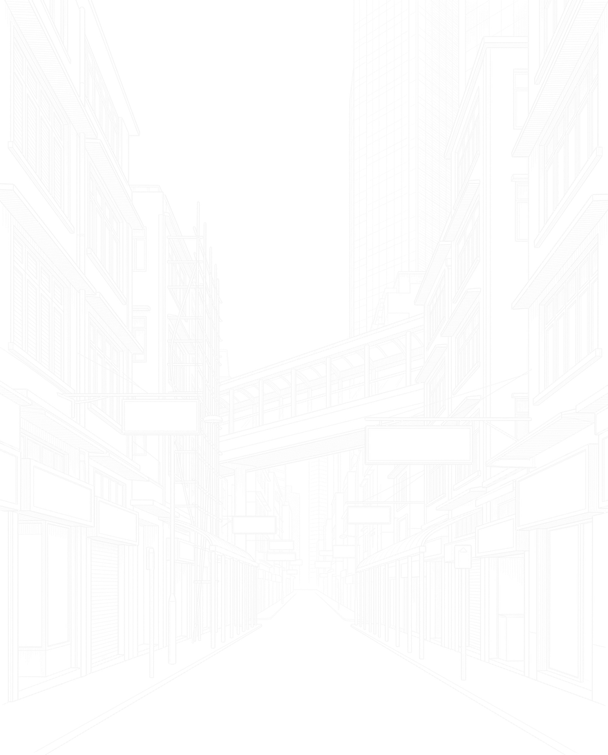 Line drawing of a Hong Kong street